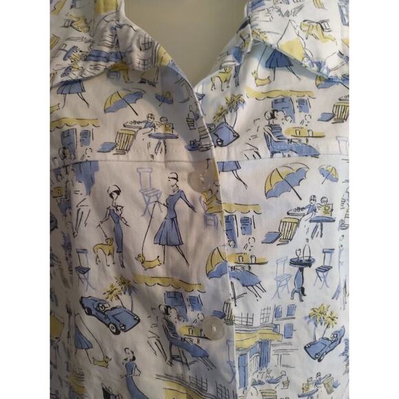 Carolina Colours Tops - Carolina Colours Top White Blue Print City 18W Paris